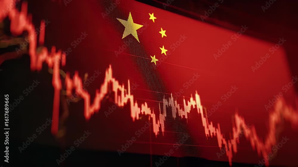 Aufkleber a red stock market graph with the china flag in front of it, creating an iconic and powerful scene