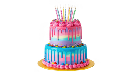 Colorful Twotier Birthday Cake With Candles