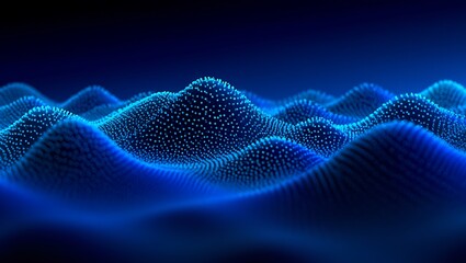 An abstract digital visualization of glowing blue waves
