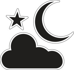 Crescent moon with cloud icon representing cloudy night weather or moonlit sky conditions with transparent background