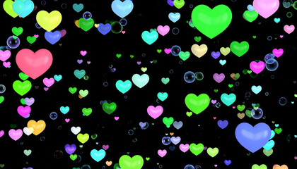 Valentine green heart seamless pattern black background Love 
