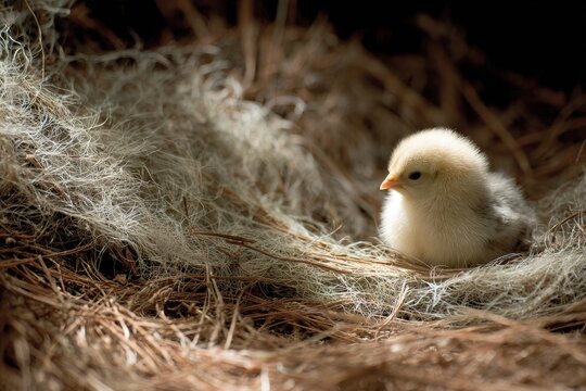 Newborn Chick Nestled in Soft Nest Material and Natural Surroundings