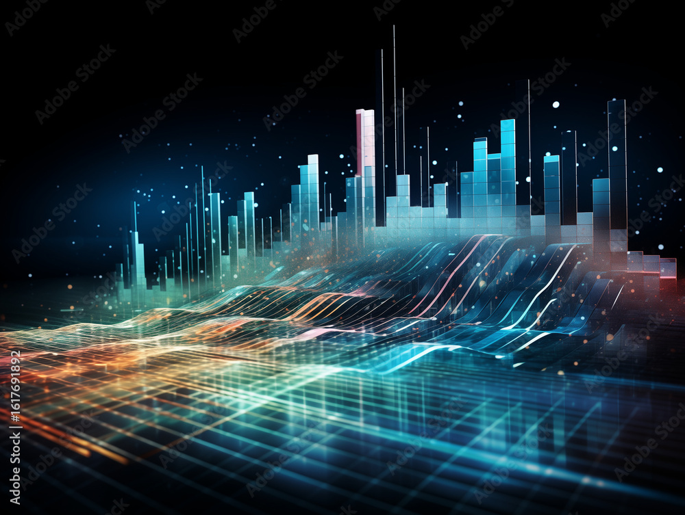 Poster dynamic data visualization with vibrant colors, perfect for business analytics and tech presentation