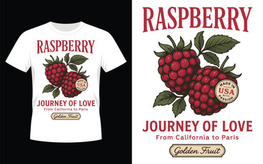 Retro raspberry journey of love t shirt design with vintage fruit illustration