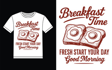 Breakfast time t shirt design featuring fried eggs on toast