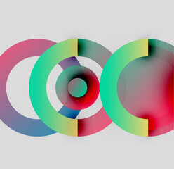 Obraz premium Abstract colorful circles overlap creating dynamic visual effect. Gradient hues blend, forming modern design element.
