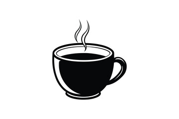 Obraz premium Simple Black and White Illustration of a Hot Cup of Coffee