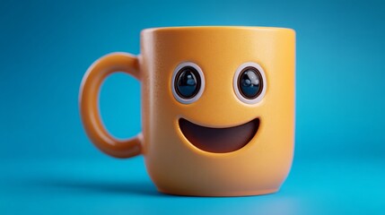 Cheerful Smile Mug: A vibrant yellow mug with a smiling face, adding a touch of joy to everyday moments. It represents happiness, positivity, and the simple pleasures of life, ideal for designs.