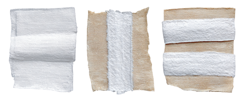 Three pieces of layered fabric, light beige with white stripes