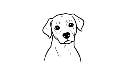 Minimalist Black and White Line Art Illustration of a Dog Head Portrait Against a White Background
