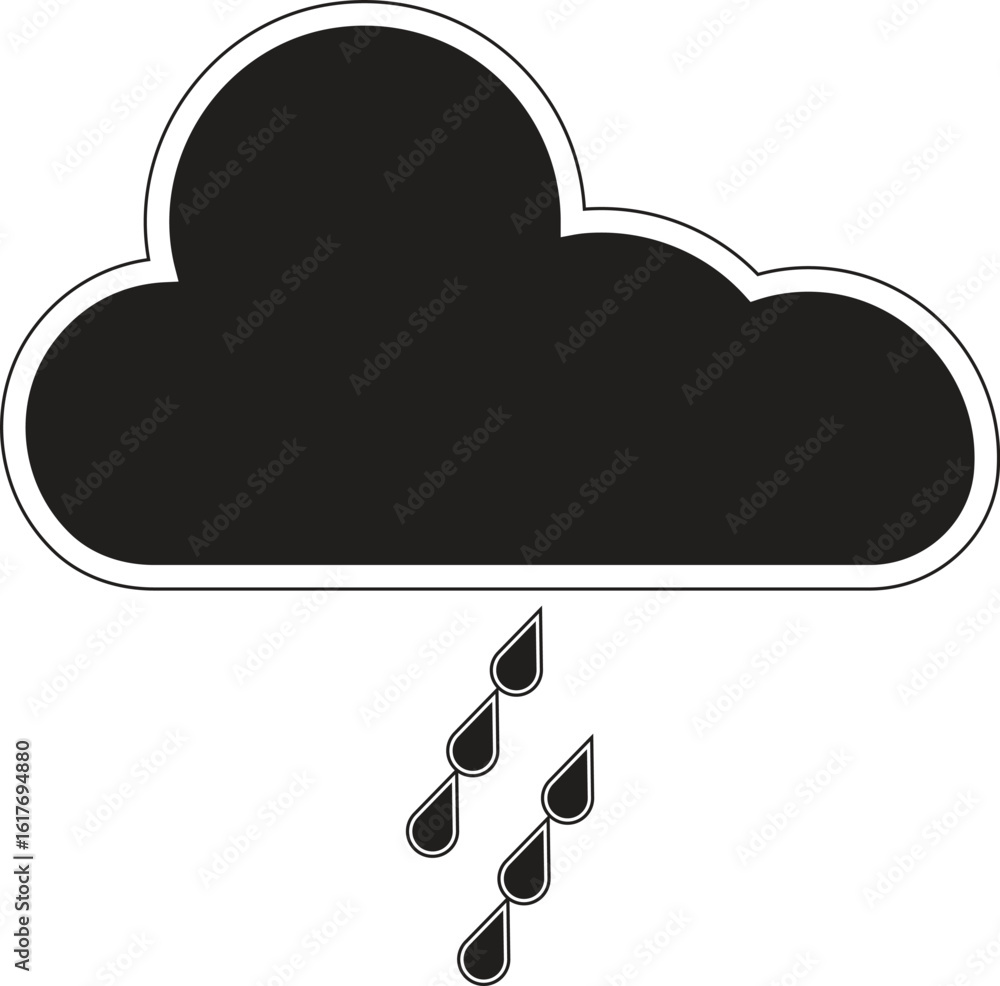 Poster cloud with moderate rain icon, rainy weather forecast symbol for meteorology ui design and app illus