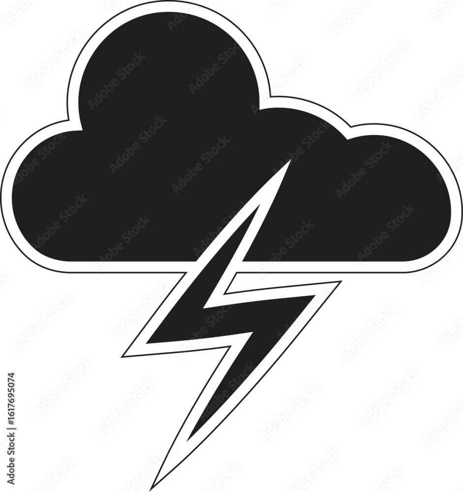 Poster cloud with thunderstorm icon, weather forecast symbol for lightning and storm alerts in ui apps and 