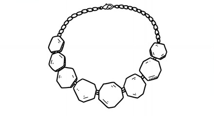 Monochromatic Necklace Illustration Featuring Irregular Polygonal Beads Connected by a Delicate Chain and Isolated on Clean White Background