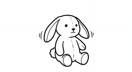 Monochrome Cartoon of a Seated Bunny with Floppy Ears in Black and White Line Art Against a Clean White Background