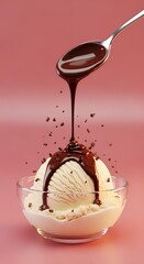 Indulge in Sweetness Vanilla Ice Cream Topped with Luscious Chocolate Sauce Delight