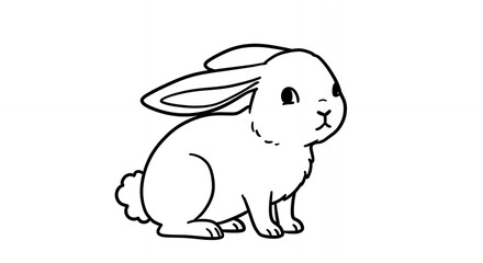 Monochrome Drawing of a Sitting Bunny with Clean Outline in Simple Graphic Design on White Background