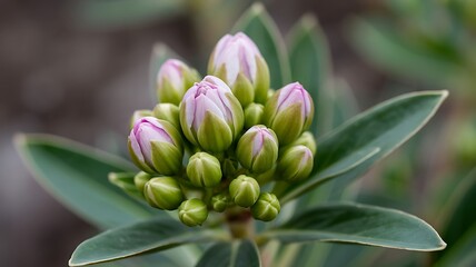 Cluster of pink and green flower buds pink flowers
