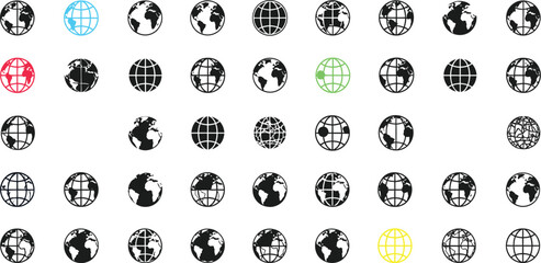 Obraz premium Globe icons vector set world map earth planet global network geography design element illustration
