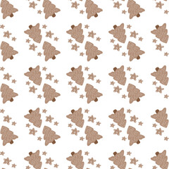 Brown Christmas tree seamless pattern. Papers vinyl, Fabric surface design, winter books file gifts.