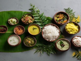 kerala traditional feast side dishes arranged