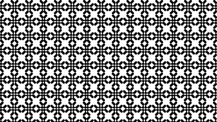 Black and white seamless pattern of rounded cross shapes in a repeating grid arrangement design