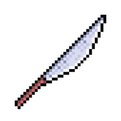 Knife object with wooden handle pixel 8 bit styled colorful illustration isolated on square white background.