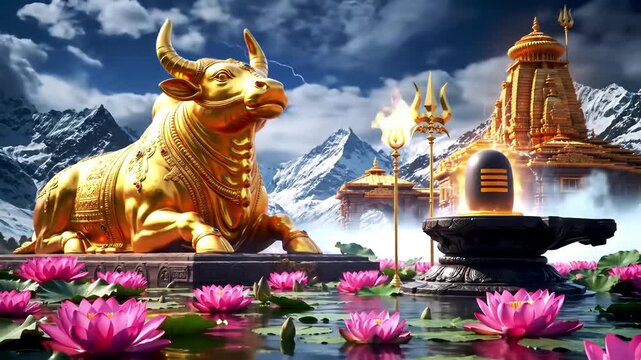 Kedarnath Temple. Nandi Temple,Hindu Mythology Inspired Divine nandi,Temple with Lightning and Divinity,Spiritual Path &ndash; Shiva Lingam Temple,Sacred Mahadev and Nandi ,Spiritual nandi,,Trishul Nandi .
