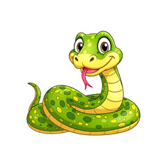 Fototapeta premium Cute cartoon green snake isolated on transparent background