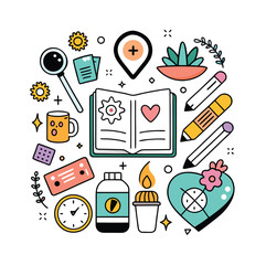 Black outline self care vision board elements kit