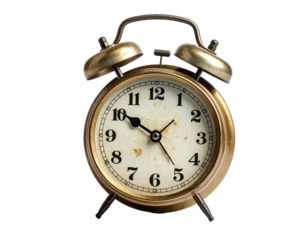 Vintage Alarm Clock with Cracked Glass and Rusted Frame, Isolated PNG