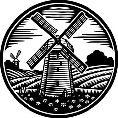 windmill (linocut style)