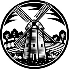 windmill (linocut style)