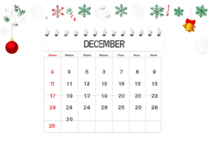 Festive Holiday Calendar with Marked Christmas Date Isolated on Transparent Background PNG