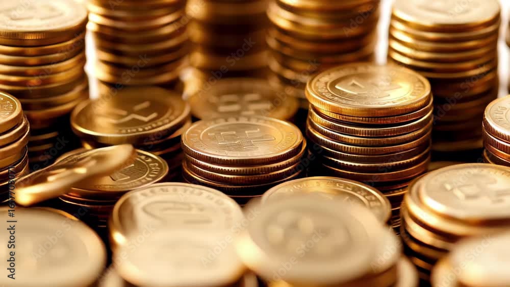 Aufkleber wealth accumulation displayed through stacks of coins symbolizing investment potential in a focused 