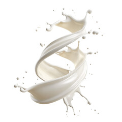 Twisting splash of fresh milk in mid air, isolated on transparent cutout background