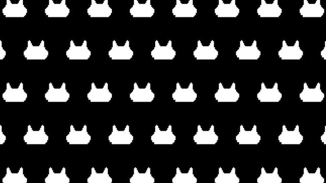 ドット絵の猫のループする背景素材, 白猫,黒背景