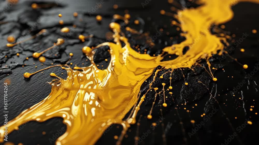 Aufkleber abstract representation of liquid gold flowing on a dark surface creating a dramatic visual effect, 
