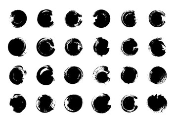 Set of grunge circle brush, dirty grungy ellipse shape. hand drawn artistic acrylic brush shape, rough texture background