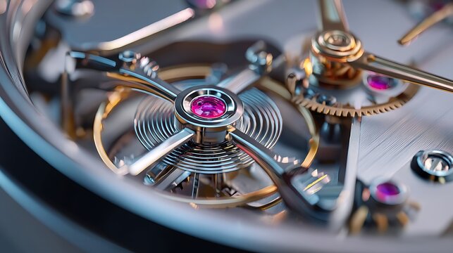 Watch Mechanism Close Up Showing Gears and Spring