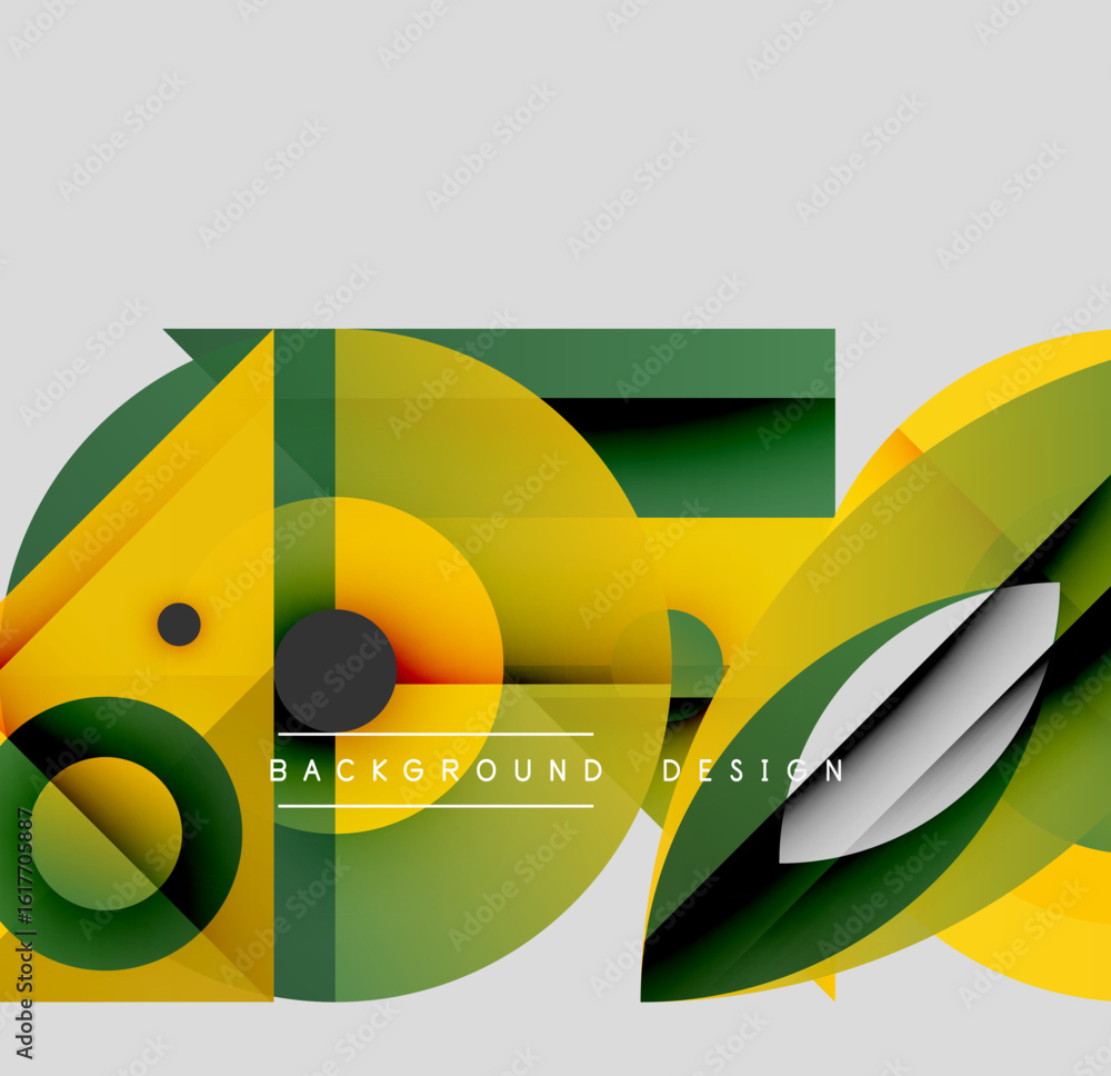 Poster abstract geometric shapes, yellow, green gradients. modern design elements create dynamic compositio
