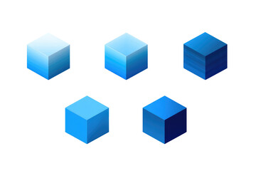 Obraz premium Five stylized cubes in shades of blue, gradient transitions