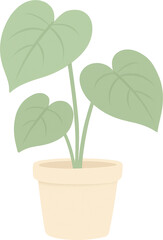 Flat design illustration of a potted houseplant with large green leaves