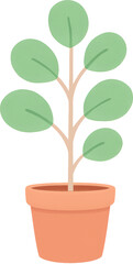 Simple illustration of a potted plant with round green leaves on a light brown stem