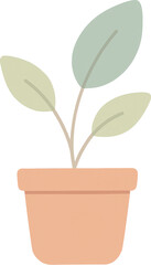 A minimalist illustration of a green plant with large leaves in a terracotta pot
