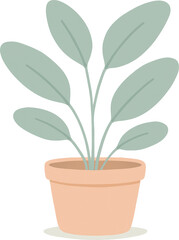 A stylized potted plant with large pale green leaves on a white and grey background