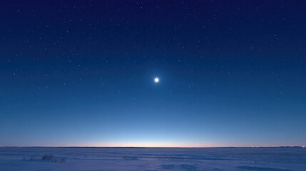 Fototapeta premium Serene winter night landscape with a glowing moon above a snowy field under a clear starry sky perfect for peaceful seasonal backgrounds, astronomy visuals and nature themes