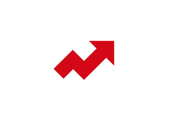 Red, upward-pointing arrow with a zigzag shape, set against a black background