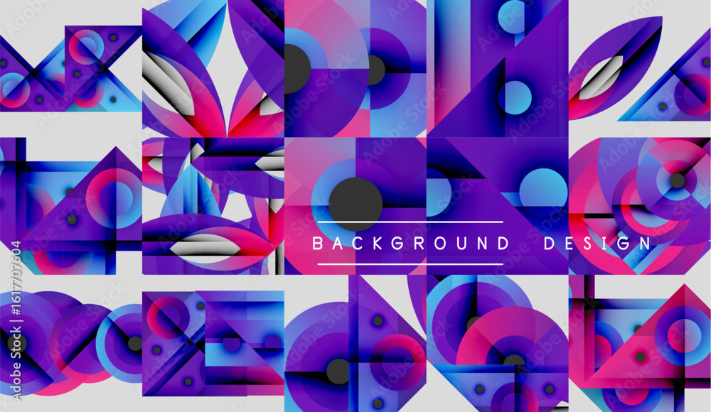 Poster abstract geometric patterns, vibrant colors, modern design elements. composition features overlappin