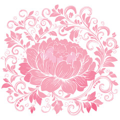 A delicate seamless repeat pattern featuring fine pink line art of blooming peonies