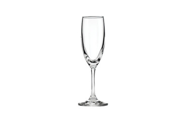 A clear champagne flute glass on a white  isolated on a transparent background in PNG format.
